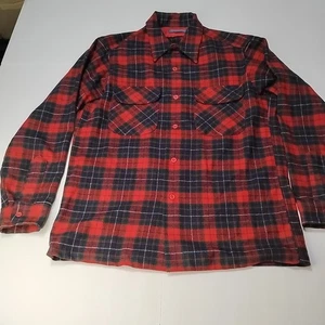 Pendleton 100% Pure Virgin Wool Men's Shirt Medium Red Plaid Long Sleeve Button - Picture 1 of 7