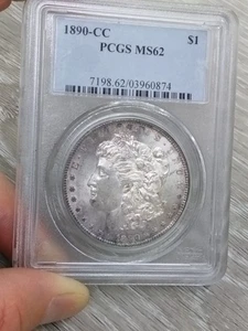 1890 CC MORGAN SILVER DOLLAR PCGS MS 62 PURPLE TONE - Picture 1 of 7