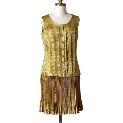 Vestido brocado vintage dourado Betsey Johnson tamanho. 8 prateleiras de strass Holiday Soirée - Imagem 1 de 4