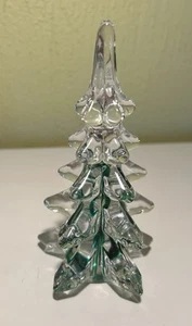 Vintage Green and Clear Crystal Glass Pine  Christmas Tree Figurine - Picture 1 of 7