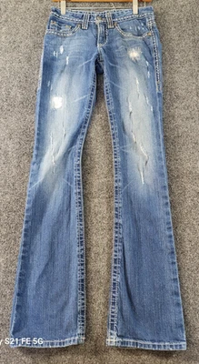 Pantalones de mezclilla Cruel Girl Jacey para mujer corte botín desgastado solapa bolsillos elásticos Foto 1 de 4