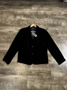 Neu mit Etikett Eileen Fisher Blazer Jacke aus schwarzem Samt mit Kerbkragen Größe 14 - Bild 1 von 12