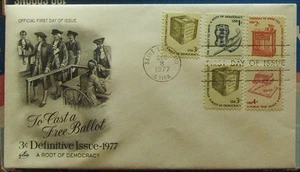 US FDC TO CAST a FREE BALLOT Art Craft Definitive Issue 1977 with 5 stamps. - Picture 1 of 1