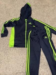 adidas boys Size 6 2 pc Blue/Green tracksuit full zip hooded - Picture 1 of 12