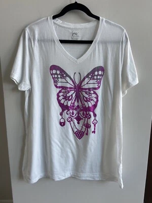 JMS butterfly print V-neck short sleeve white T-Shirt women's size 16W - Image 1 of 4