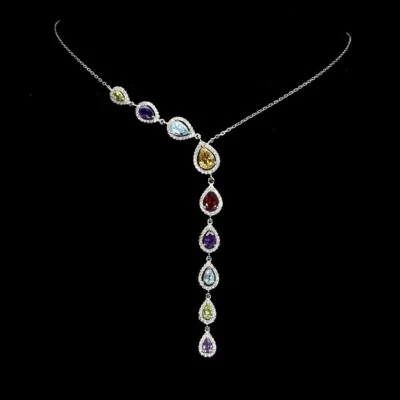 Silver Necklace Amethyst Garnet Topaz Genuine Gems Solid Sterli1ng 17 1/2 to 19 - Image 1 of 4