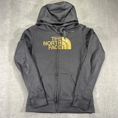 Sudadera con capucha gris cremallera completa The North Face XS con acento domado dorado para mujer Foto 1 de 4
