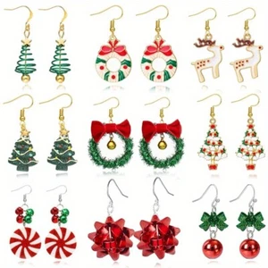 9Pairs Christmas Earrings Christmas Bow Bells Christmas Tree Elk Alloy Earrings - Picture 1 of 15