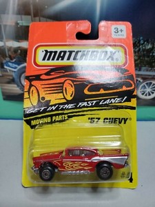 Matchbox 57 Chevy Die Cast Metal MB4 Vintage  Red Yellow Flames New on Bad Card 