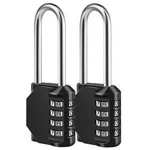 2 Pack 4 Digit Combination Locks School Gym Locker Padlock Shackle (Black) - Picture 1 of 8
