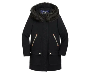 NWT JCrew Chateau Parka Jacket Coat Womens 24 Black Hooded Stadium Cloth NEW - Picture 1 of 12