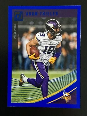 2018 DONRUSS FOOTBALL ADAM THIELEN PRESS PROOF BLUE CARD No.174 Vikings - Image 1 of 2