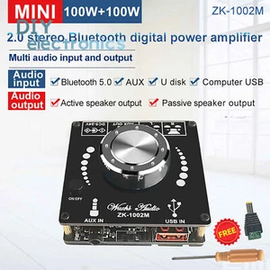 ZK-1002M 100W+100W Bluetooth 5.0 Scheda Amplificatore Audio Stereo AMP US - Foto 1 di 25