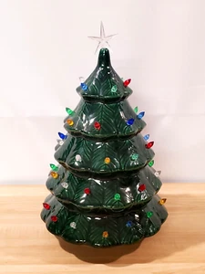 Molde Vintage Cerámica Árbol de Navidad Verde con Estrella y Luces 13 Pulgadas Alto PROBADO LEER - Imagen 1 de 18