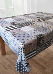 Paño de mesa oblongo Patchwork gris 70"" x 90"" floral Polkadot 6 - 8 lugares ajuste - Imagen 1 de 1