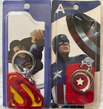 2 x Retro Metal Keyrings Superman and Captain America in Original Packaging