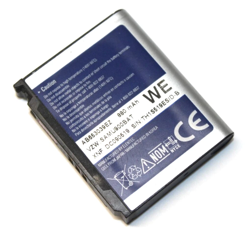 Batería Li-Ion de repuesto genuina Samsung AB653039EZ 3.7V 880mAh para SCH-U900 Foto 1 de 1