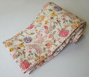 Beautiful FloraI Indian Handmade Cotton Kantha Quilt Bedding Bedspread Coverlet 