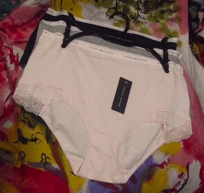 3 NUEVO TOMMY HILFIGER RLF0590 979 LOGO CINTURA ENCAJE PIERNAS ALGODÓN BRIEF L Foto 1 de 2