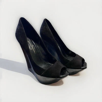 Jessica Simpson Mujer JS-Marcos Talla 7.5 B Plataforma Cuña Punta abierta Tacones Negros Foto 1 de 4