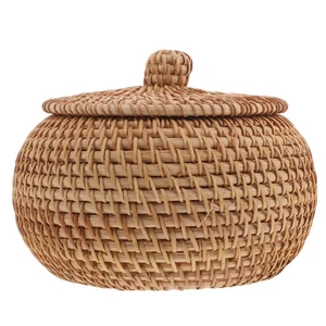 Rattan Aufbewahrungsbox mit Deckel geflochten Korb Deko Schreibtisch Organizer - Bild 1 von 12