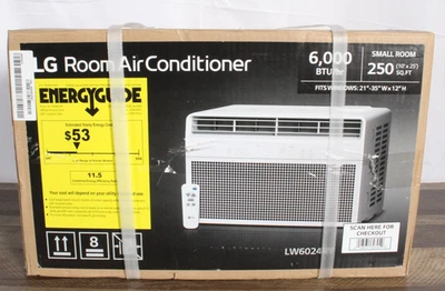 LG 6,000 BTU 115-Volt Window Air Conditioner Cools 250 sq. ft with Remote, White - Image 1 of 4
