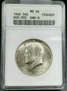 1965 P Kennedy Half Dollar ANACS MS64 50C DDR-002 DMR-008 Variety Double Die MS - Picture 1 of 2