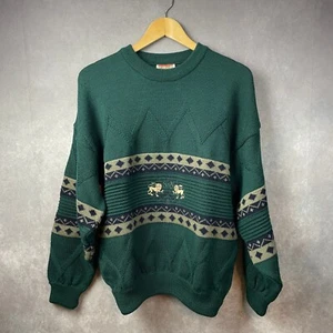 Aklanda Sweater Mens Medium Green Lions Crest Wool Made in Australia Vintage - Picture 1 of 12