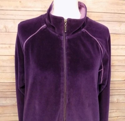 Rafaella Women's  Track Jacket Size 1X Purple Full Zip Velour Pockets - Image 1 of 4