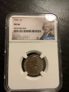 1946 JEFFERSON NICKEL LIGHTLY TONED, NGC MS-66 RARE - Picture 1 of 2