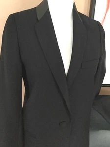 JAEGER - LONDRA"" UNA GIACCA ELEGANTE MOD NERA/PELLE COLLARE US 4 LANA & MOHAIR - Foto 1 di 10