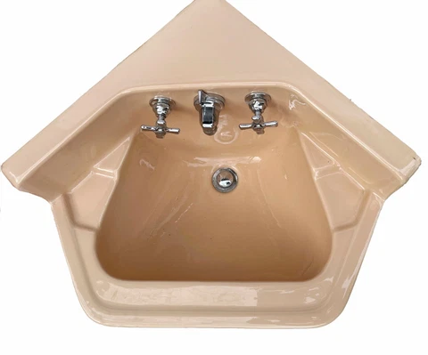 Vtg Mid Century Ceramic Persian Br Porcelain Corner Bath Sink American Standard Cover