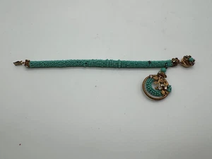 Vintage Miriam Haskell Blue Beaded Bracelet w/ Wreath Design Charm - Picture 1 of 22