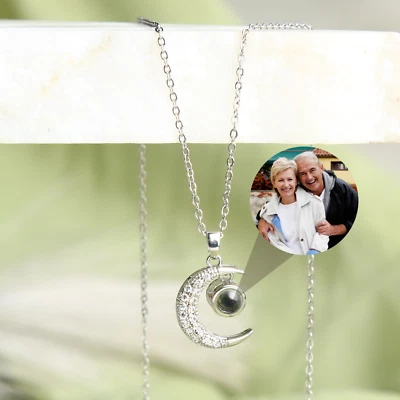 Personalized Moon Photo Projection Necklace • Wedding Gift for Friend - Image 1 of 4