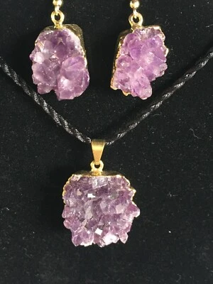 Juego de collar-pendientes de amatista (piedra natural), joyería de moda Foto 1 de 2