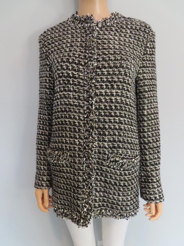 Giacca blazer VALENTINO nero bianco oro tweed dettagli paillettes taglia 40 US 4