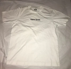 Men's Uniqlo Matrix T-shirt XSz S Sci-Fi Movie Art White Agent Smith Used - Picture 1 of 8