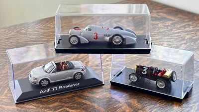 3 modelos de coches diecast Audi TT Roadster, Brumm 1935 R107, Bugatti Brescia 1921 Foto 1 de 4