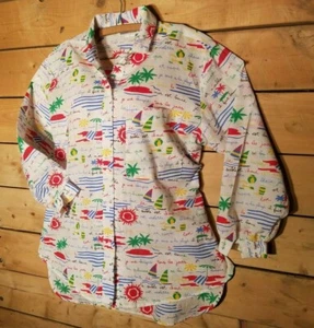 Camisa De Colección Great Times Para Mujer L Brillante Mar Océano Turista Francesa Con Botones - Imagen 1 de 12