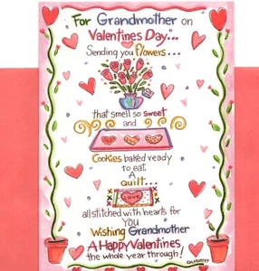 Happy Valentine's Day Sweet Grandma Quilt Quilting Theme Greeting Card - Picture 1 of 3
