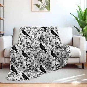 Raven Skull Garden Sherpa or Velveteen Blanket: Macabre Gothic by Durazza - Picture 1 of 11