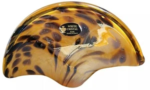 Murano Art Glass White Cristal Italy Browns Golds Swirl In Folded Taco Shape - Picture 1 of 6