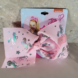JOJO SIWA SIGNATURE HAIR BOW PINK WITH IRIDESCENT UNICORN PATTERN HAIR CLIP - Picture 1 of 5