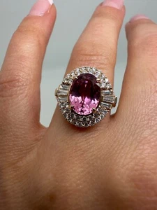 18CT ROSE GOLD COCKTAIL OVAL CUT PINK TOURMALINE AND DIAMONDS RING 3.94CT ID38 - Picture 1 of 24