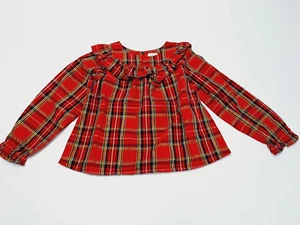 Crewcuts Shirt M Red Plaid Long Sleeve Ruffle Gold Sparkle j - Picture 1 of 4
