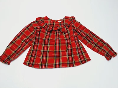 Camisa Crewcuts M Roja Cuadros Manga Larga Volantes Dorado Brillante j Foto 1 de 4