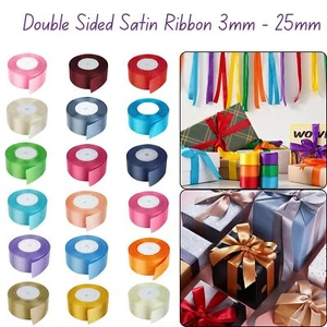 Double Sided Satin Ribbon 25M Full Roll Quality Ribbon Gifts Cards Crafts Decor - Picture 1 of 46