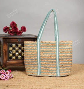 Indian Jute Bag Handmade Colorful Women Hand Bag Beach Tote Large Purse - Bild 1 von 3
