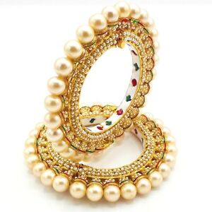 Bollywood Pakistani Indian Gold Plated Bridal Pearl Bangle Bracelet Pair Jewelry