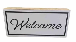Willkommensschild weiß anthrazit grau Home MDF Ebene Tablett Regal Tischplatte Deko NEU - Bild 1 von 5